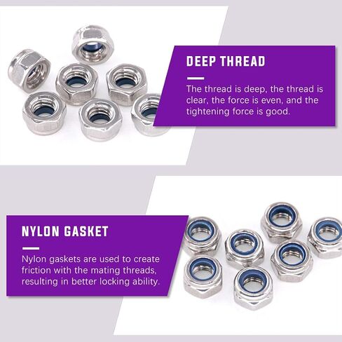 Swpeet 250Pcs 304 Stainless Steel Metric Lock Nut Assortment Kit Perfect for Lock Washers, Nylon Insert Locknut M3 M4 M5 M6 M8 M10 M12 in Saudi Arabia