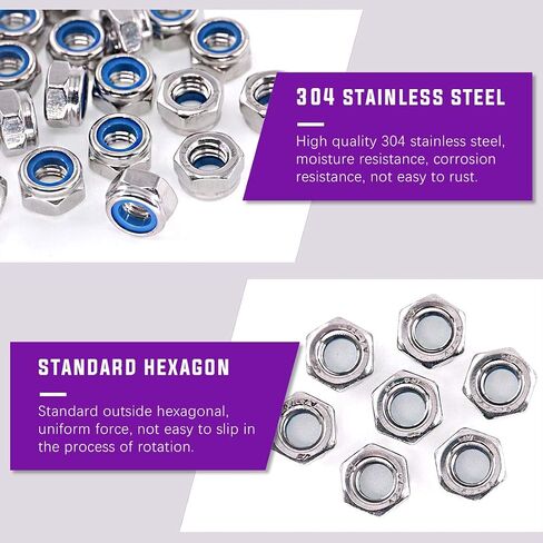 Swpeet 250Pcs 304 Stainless Steel Metric Lock Nut Assortment Kit Perfect for Lock Washers, Nylon Insert Locknut M3 M4 M5 M6 M8 M10 M12 in Saudi Arabia