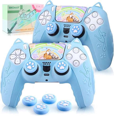 SIKEMAY PS5 وحدة التحكم الجلد 2 حزمة، لطيف القط مخلب PS5 غطاء وحدة التحكم المضادة للانزلاق PS5 الملحقات سيليكون الجلد واقية قبضة تحكم لبلاي ستيشن 5 DualSense مع 4 قبعات قبضة الإبهام (الوردي) in Kuwait