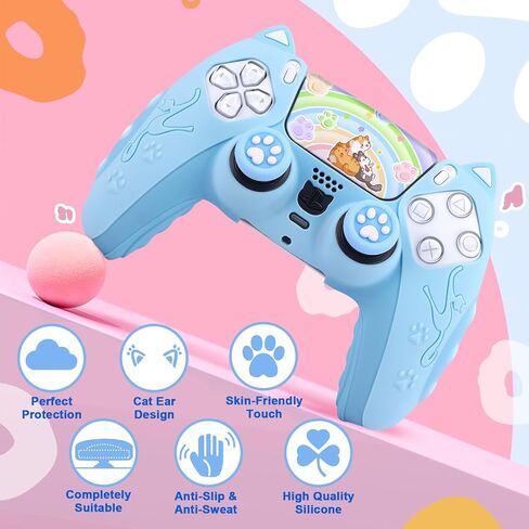 SIKEMAY PS5 وحدة التحكم الجلد 2 حزمة، لطيف القط مخلب PS5 غطاء وحدة التحكم المضادة للانزلاق PS5 الملحقات سيليكون الجلد واقية قبضة تحكم لبلاي ستيشن 5 DualSense مع 4 قبعات قبضة الإبهام (الوردي) in Kuwait