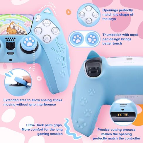SIKEMAY PS5 وحدة التحكم الجلد 2 حزمة، لطيف القط مخلب PS5 غطاء وحدة التحكم المضادة للانزلاق PS5 الملحقات سيليكون الجلد واقية قبضة تحكم لبلاي ستيشن 5 DualSense مع 4 قبعات قبضة الإبهام (الوردي) in Kuwait