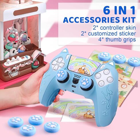 SIKEMAY PS5 وحدة التحكم الجلد 2 حزمة، لطيف القط مخلب PS5 غطاء وحدة التحكم المضادة للانزلاق PS5 الملحقات سيليكون الجلد واقية قبضة تحكم لبلاي ستيشن 5 DualSense مع 4 قبعات قبضة الإبهام (الوردي) in Kuwait