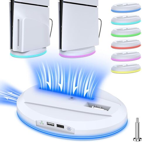 حامل مع مروحة تبريد لوحدة تحكم PS5 Slim، وقاعدة محطة تبريد عمودية مع 3 مستويات لسرعات المروحة، و8 مصابيح RGB و2 محور USB، وملحقات تبريد لقرص Playstation 5 النحيف/الإصدار الرقمي in Kuwait