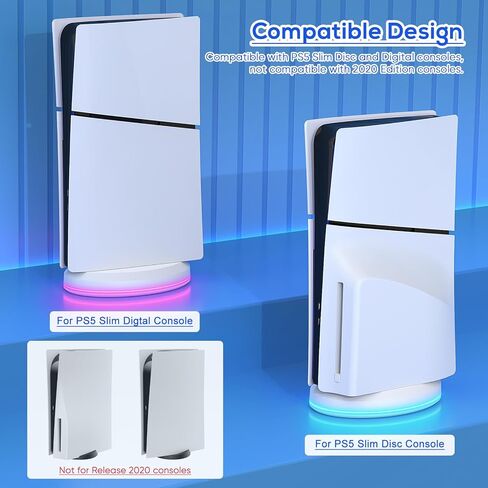 حامل مع مروحة تبريد لوحدة تحكم PS5 Slim، وقاعدة محطة تبريد عمودية مع 3 مستويات لسرعات المروحة، و8 مصابيح RGB و2 محور USB، وملحقات تبريد لقرص Playstation 5 النحيف/الإصدار الرقمي in Kuwait