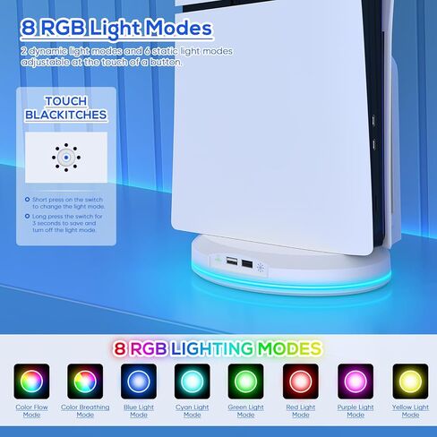 حامل مع مروحة تبريد لوحدة تحكم PS5 Slim، وقاعدة محطة تبريد عمودية مع 3 مستويات لسرعات المروحة، و8 مصابيح RGB و2 محور USB، وملحقات تبريد لقرص Playstation 5 النحيف/الإصدار الرقمي in Kuwait