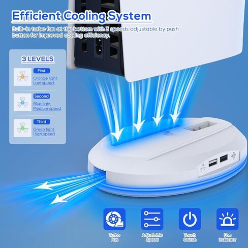 حامل مع مروحة تبريد لوحدة تحكم PS5 Slim، وقاعدة محطة تبريد عمودية مع 3 مستويات لسرعات المروحة، و8 مصابيح RGB و2 محور USB، وملحقات تبريد لقرص Playstation 5 النحيف/الإصدار الرقمي in Kuwait