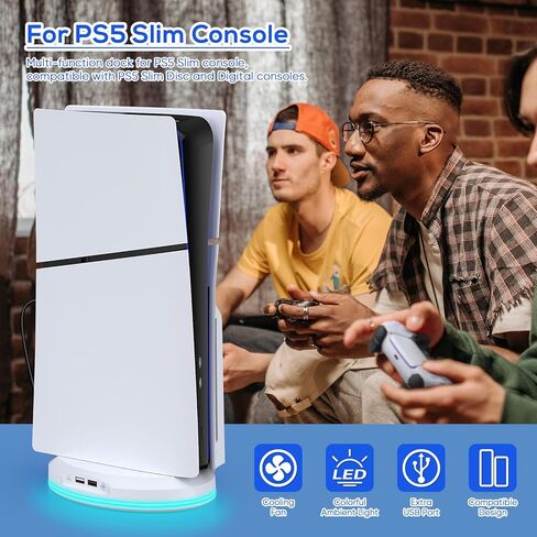 حامل مع مروحة تبريد لوحدة تحكم PS5 Slim، وقاعدة محطة تبريد عمودية مع 3 مستويات لسرعات المروحة، و8 مصابيح RGB و2 محور USB، وملحقات تبريد لقرص Playstation 5 النحيف/الإصدار الرقمي in Kuwait