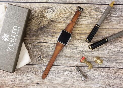 سوار ساعة Venito Messina من الجلد النحيف متوافق مع Apple Watch iwatch Series 1 2 3 4 5 6 7 SE in Kuwait