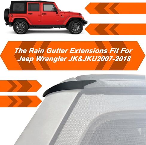 Rain Gutter Extensions for Jeep, Hard Top Rain Diverter for Jeep Wrangler, Roof Hard Top Rain Groove Diverter Exterior Accessories Compatible with Jeep Wrangler JK JKU 2007-2018, Black,2PCS in Kuwait