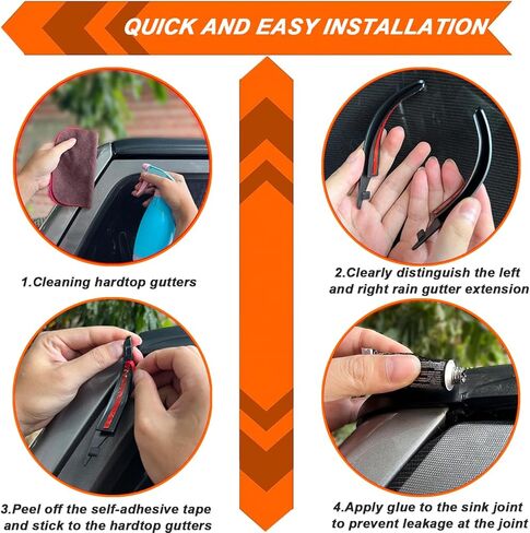 Rain Gutter Extensions for Jeep, Hard Top Rain Diverter for Jeep Wrangler, Roof Hard Top Rain Groove Diverter Exterior Accessories Compatible with Jeep Wrangler JK JKU 2007-2018, Black,2PCS in Kuwait