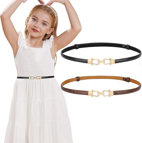 BALTEUS Leather Skinny Girl Belt for Dress Adjustable Thin Waist Belt with Golden Buckle 2 Pack in Saudi Arabia
