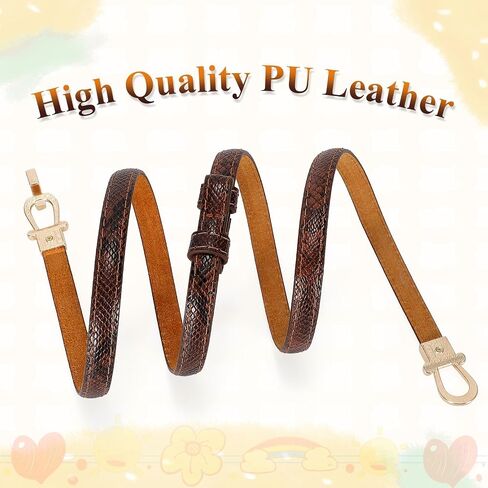 BALTEUS Leather Skinny Girl Belt for Dress Adjustable Thin Waist Belt with Golden Buckle 2 Pack in Saudi Arabia
