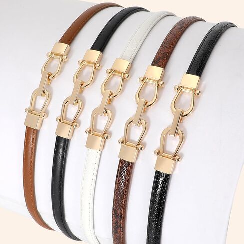 BALTEUS Leather Skinny Girl Belt for Dress Adjustable Thin Waist Belt with Golden Buckle 2 Pack in Saudi Arabia
