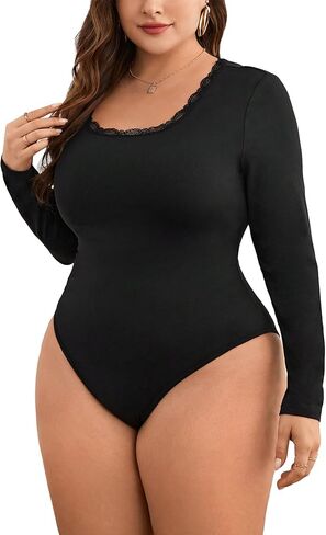 SOLY HUX Women's Plus Size Long Sleeve Scoop Neck Tee Bodysuit Slim Fit Basic Shirts Tops in Saudi Arabia