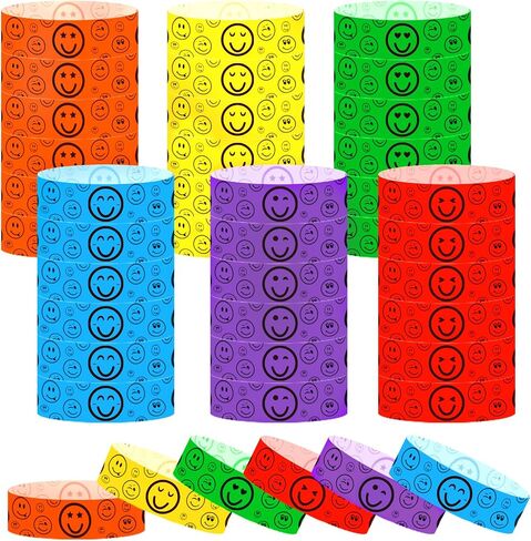 600 Pcs Smiley Face Paper Wristbands, Paper Wristbands for Events, Waterproof Entrance Wristbands, Colorful Entrance Wristbands, Paper Wrist Bands, Paper Bracelets for Events Music Concert (6 Colors in Saudi Arabia