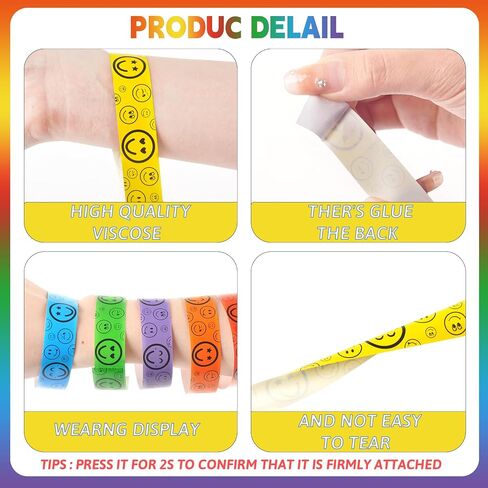 600 Pcs Smiley Face Paper Wristbands, Paper Wristbands for Events, Waterproof Entrance Wristbands, Colorful Entrance Wristbands, Paper Wrist Bands, Paper Bracelets for Events Music Concert (6 Colors in Saudi Arabia