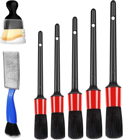 Car Detailing Brush Set for Cleaning Interior Exterior, Incl. 5 Detail Brush 1 Blue Car Double Head Brush 1 Soft Brush in Kuwait
