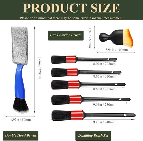 Car Detailing Brush Set for Cleaning Interior Exterior, Incl. 5 Detail Brush 1 Blue Car Double Head Brush 1 Soft Brush in Kuwait