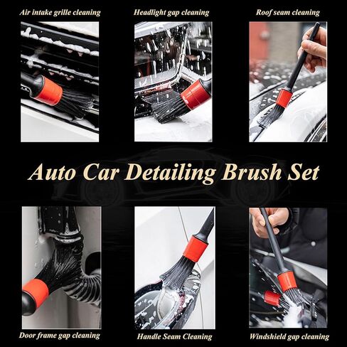 Car Detailing Brush Set for Cleaning Interior Exterior, Incl. 5 Detail Brush 1 Blue Car Double Head Brush 1 Soft Brush in Kuwait