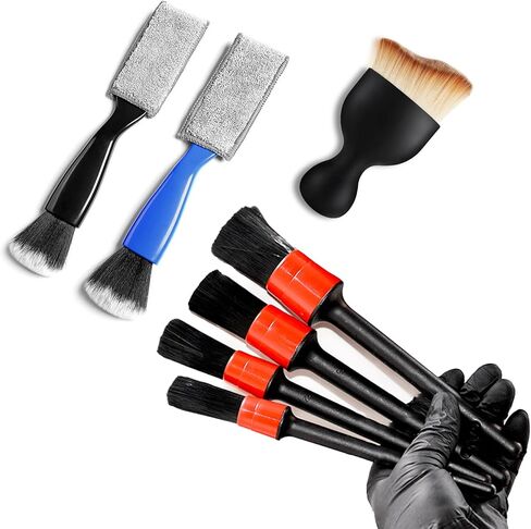 Car Detailing Brush Set for Cleaning Interior Exterior, Incl. 5 Detail Brush 1 Blue Car Double Head Brush 1 Soft Brush in Kuwait
