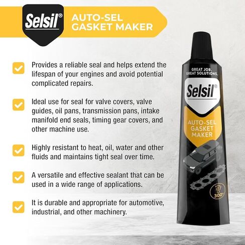 SELSIL Auto - Sel، مانع تسرب السيليكون بدرجة حرارة عالية، صانع حشية الفلكنة بدرجة حرارة الغرفة، أنبوب 3 أونصة (85 جم) - أسود in Kuwait