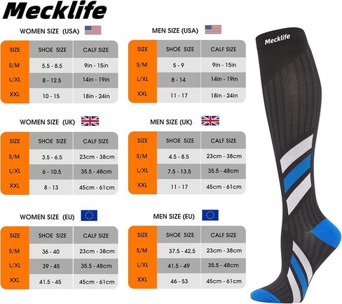 Mecklife Sports Compression Socks for Women and Men 20-30 mmHg Running Support Socks (1 Pair) (Small-Medium, Black) in Saudi Arabia