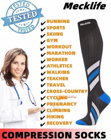 Mecklife Sports Compression Socks for Women and Men 20-30 mmHg Running Support Socks (1 Pair) (Small-Medium, Black) in Saudi Arabia