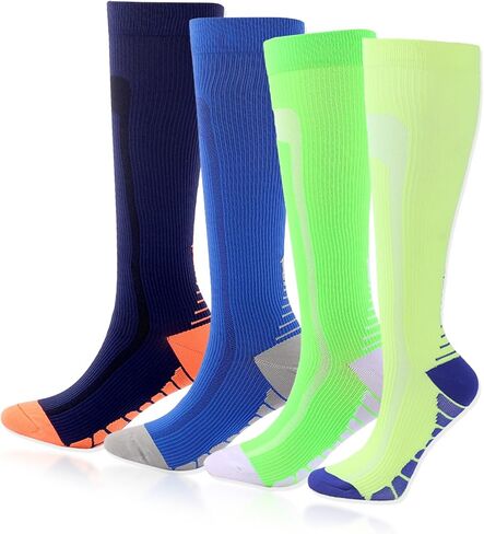 Compression Socks for Women and Men Support Sport Socks for Travel, Running, Athletic, 4 Pairs, 20-30 mmhg in Kuwait