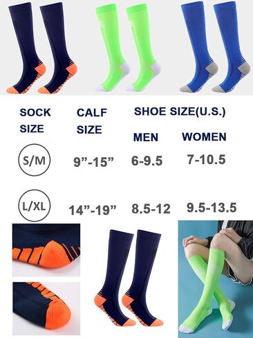 Compression Socks for Women and Men Support Sport Socks for Travel, Running, Athletic, 4 Pairs, 20-30 mmhg in Kuwait
