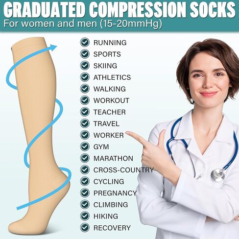 3 Pairs Compression Socks for Women & Men 15-20 mmHg- Best Support for Nurses, Running, Hiking, Recovery & Flight Socks in Kuwait