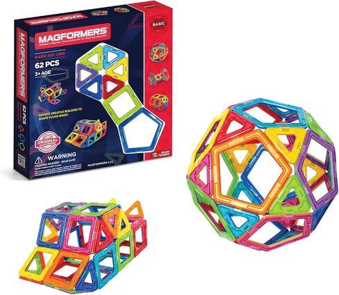 Magformers Basic Set (62-pieces) Magnetic Building Blocks, Educational Magnetic Tiles, Magnetic Building STEM Toy, Multi-colored, Model Number: 63070 in Saudi Arabia