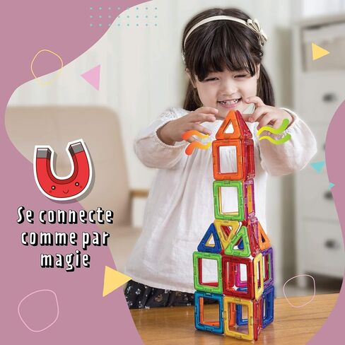 Magformers Basic Set (62-pieces) Magnetic Building Blocks, Educational Magnetic Tiles, Magnetic Building STEM Toy, Multi-colored, Model Number: 63070 in Saudi Arabia