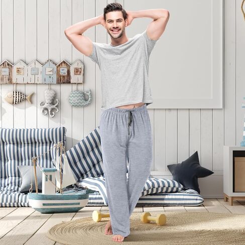 3 Pack Mens Cotton Sleepwear Pajamas Pants with Pockets Soft Sleep Lounge Bottoms Sleep Pj Bottoms for Men in Kuwait