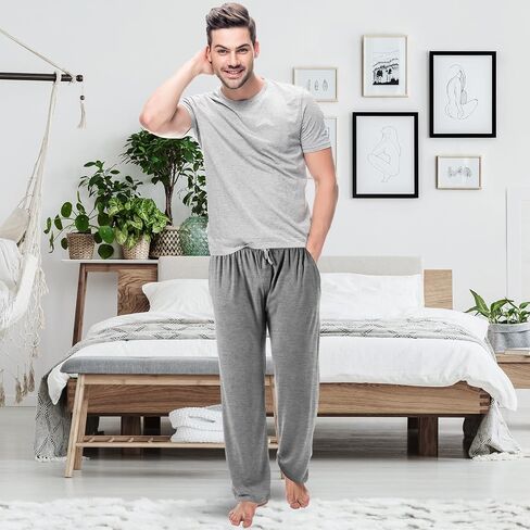 3 Pack Mens Cotton Sleepwear Pajamas Pants with Pockets Soft Sleep Lounge Bottoms Sleep Pj Bottoms for Men in Kuwait