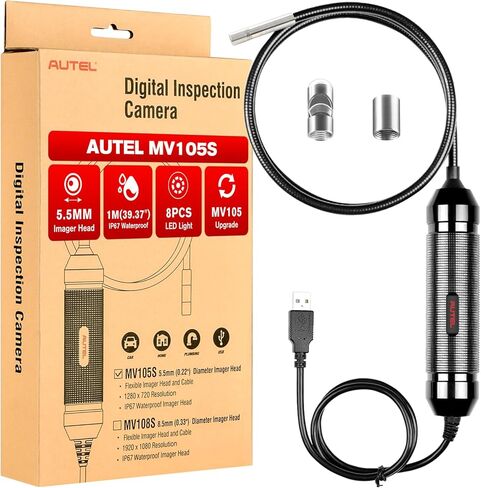 كاميرا الفحص الرقمية Autel MaxiVideo MV105S، 2024 مثل MV108S، 1280x720، منظار صناعي USB فائق النحافة 5.5 مم، كاميرا IP67 Borescope Snake، تعمل مع الماسح الضوئي Autel والكمبيوتر الشخصي، يصل إلى MV105/ MV108 in Kuwait