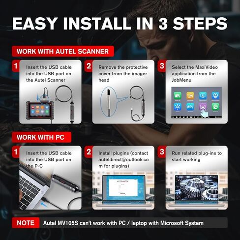 كاميرا الفحص الرقمية Autel MaxiVideo MV105S، 2024 مثل MV108S، 1280x720، منظار صناعي USB فائق النحافة 5.5 مم، كاميرا IP67 Borescope Snake، تعمل مع الماسح الضوئي Autel والكمبيوتر الشخصي، يصل إلى MV105/ MV108 in Kuwait