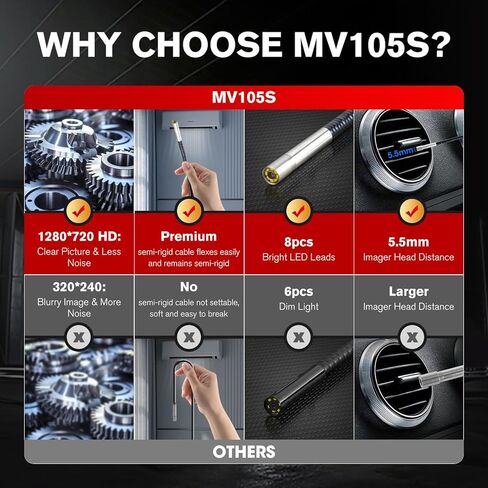 كاميرا الفحص الرقمية Autel MaxiVideo MV105S، 2024 مثل MV108S، 1280x720، منظار صناعي USB فائق النحافة 5.5 مم، كاميرا IP67 Borescope Snake، تعمل مع الماسح الضوئي Autel والكمبيوتر الشخصي، يصل إلى MV105/ MV108 in Kuwait