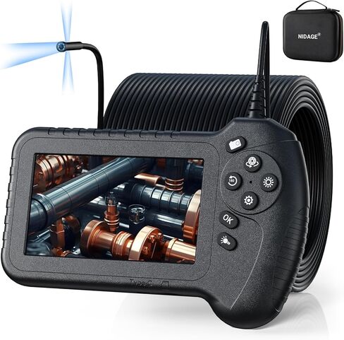 Triple Lens Borescope NIDAGE 5'' IPS Screen Endoscope Camera with Light, Split Screen 1080P HD Flexible Snake Inspection Camera with Carrying Case, 32G Card, 16.5FT IP67 Plumbing Drain Scope Camera in Saudi Arabia