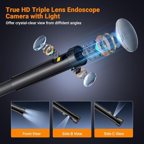 Triple Lens Borescope NIDAGE 5'' IPS Screen Endoscope Camera with Light, Split Screen 1080P HD Flexible Snake Inspection Camera with Carrying Case, 32G Card, 16.5FT IP67 Plumbing Drain Scope Camera in Saudi Arabia