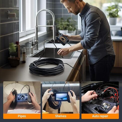 Triple Lens Borescope NIDAGE 5'' IPS Screen Endoscope Camera with Light, Split Screen 1080P HD Flexible Snake Inspection Camera with Carrying Case, 32G Card, 16.5FT IP67 Plumbing Drain Scope Camera in Saudi Arabia