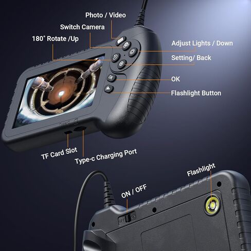 Triple Lens Borescope NIDAGE 5'' IPS Screen Endoscope Camera with Light, Split Screen 1080P HD Flexible Snake Inspection Camera with Carrying Case, 32G Card, 16.5FT IP67 Plumbing Drain Scope Camera in Saudi Arabia
