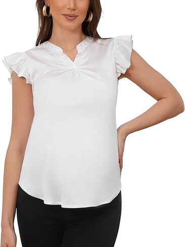 Maternity Tank Top V Neck Ruffle Sleeveless Maternity Tshirt Pregnant Blouse Top in Saudi Arabia