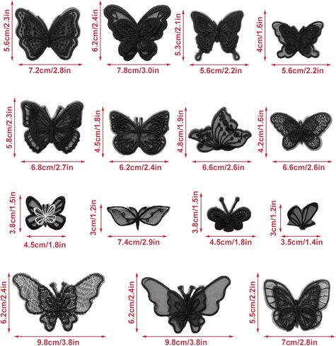 أسود مختلط نمط التطريز الدانتيل زهرة وبقع الفراشة يزين DIY الخياطة الحرفية للديكور، وخياطة على بقع لإصلاح وتزيين (15) in Kuwait