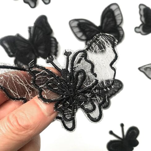 أسود مختلط نمط التطريز الدانتيل زهرة وبقع الفراشة يزين DIY الخياطة الحرفية للديكور، وخياطة على بقع لإصلاح وتزيين (15) in Kuwait