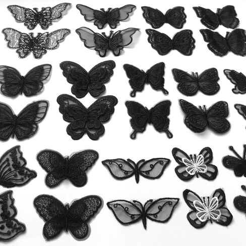 أسود مختلط نمط التطريز الدانتيل زهرة وبقع الفراشة يزين DIY الخياطة الحرفية للديكور، وخياطة على بقع لإصلاح وتزيين (15) in Kuwait