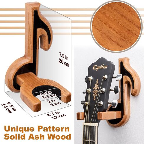 TESLYAR Guitar Holder Wall Mount Ash Wood Wooden Guitar Hanger Hook Stand Rack Guitar Hanger for Electric Classic Acoustic and Bass Guitar Musical Instruments Hardwood (Beige) in Saudi Arabia