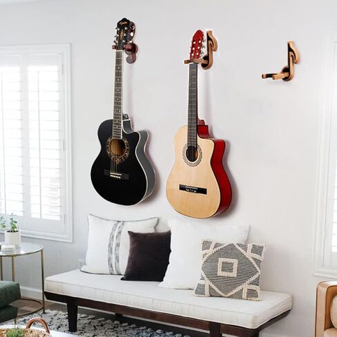 TESLYAR Guitar Holder Wall Mount Ash Wood Wooden Guitar Hanger Hook Stand Rack Guitar Hanger for Electric Classic Acoustic and Bass Guitar Musical Instruments Hardwood (Beige) in Saudi Arabia