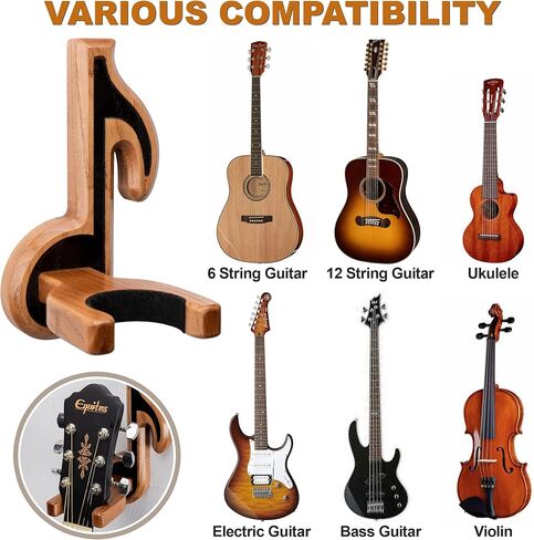 TESLYAR Guitar Holder Wall Mount Ash Wood Wooden Guitar Hanger Hook Stand Rack Guitar Hanger for Electric Classic Acoustic and Bass Guitar Musical Instruments Hardwood (Beige) in Kuwait