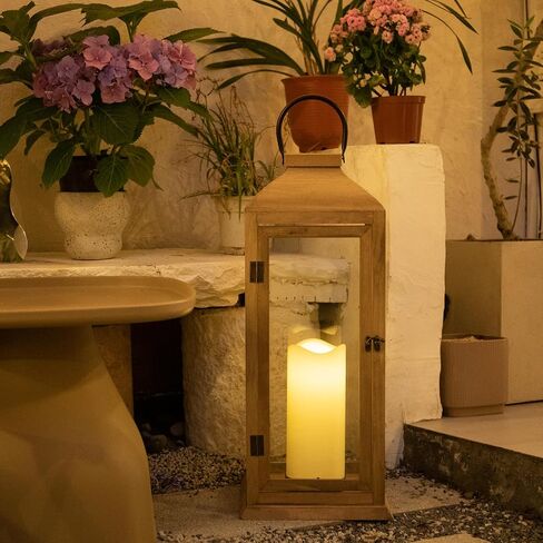 2 Pack Lanterns Decorative - 27.5in New Zealand Pine Lanterns Decorative with Flameless Pillar Candles, Decorative Lanterns for Home Decor, Indoor Outdoor, Front Porch, Garden, Farmhouse Style in Saudi Arabia