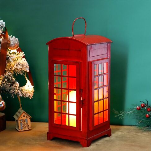 JHY DESIGN فانوس شموع مزخرف بطول 12 بوصة كشك هاتف عالي فانوس معلق صندوق هاتف فانوس حامل شموع معدني لغرفة المعيشة وحفلات الزفاف والشرفة والحديقة (أحمر) in Kuwait